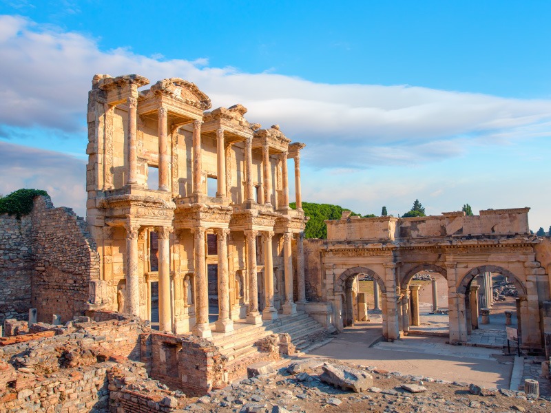 Beautiful coastal scenery of Kusadasi with sparkling blue waters and lush greenery