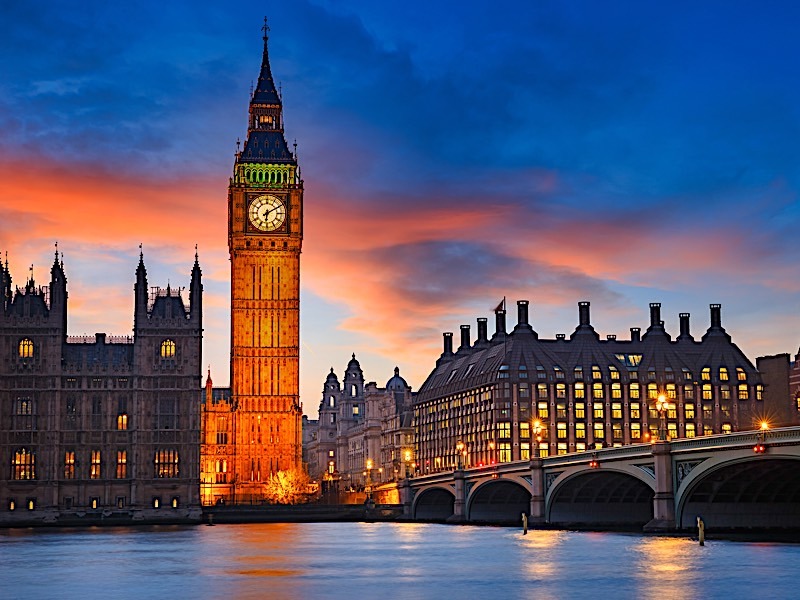 Scenic Nighttime London Skyline with Illuminated Landmarks