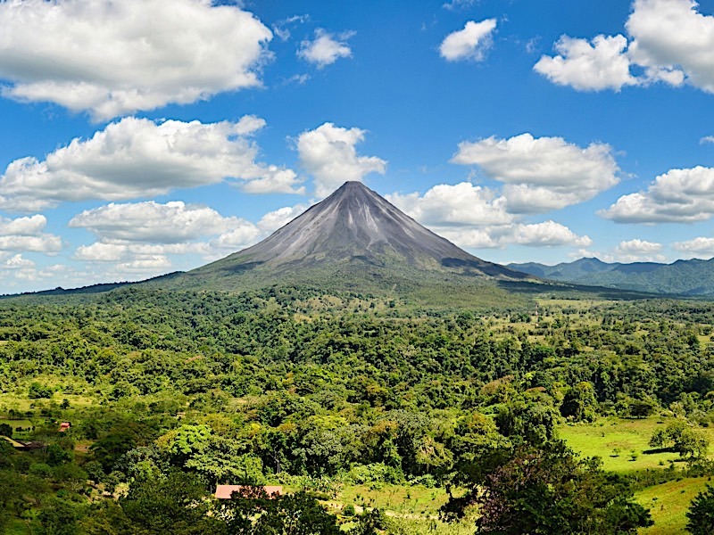 Aerial view of Costa Rica's lush green rainforests and pristine coastline