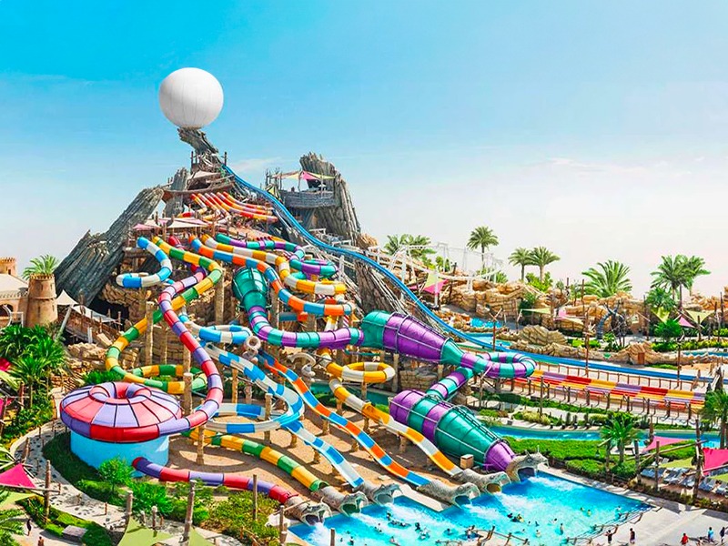 A stunning image of Dubai's famous theme parks, showcasing thrilling attractions and vibrant landscapes